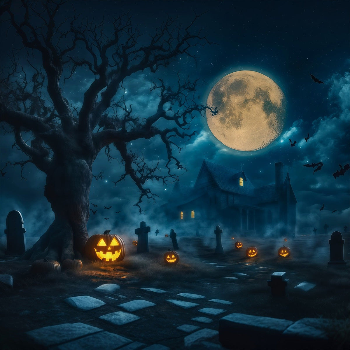 Bannière De Décor De Maison Hantée Citrouille Au Clair De Lune Cimetière Manoir Décor De D'Halloween RR67-197