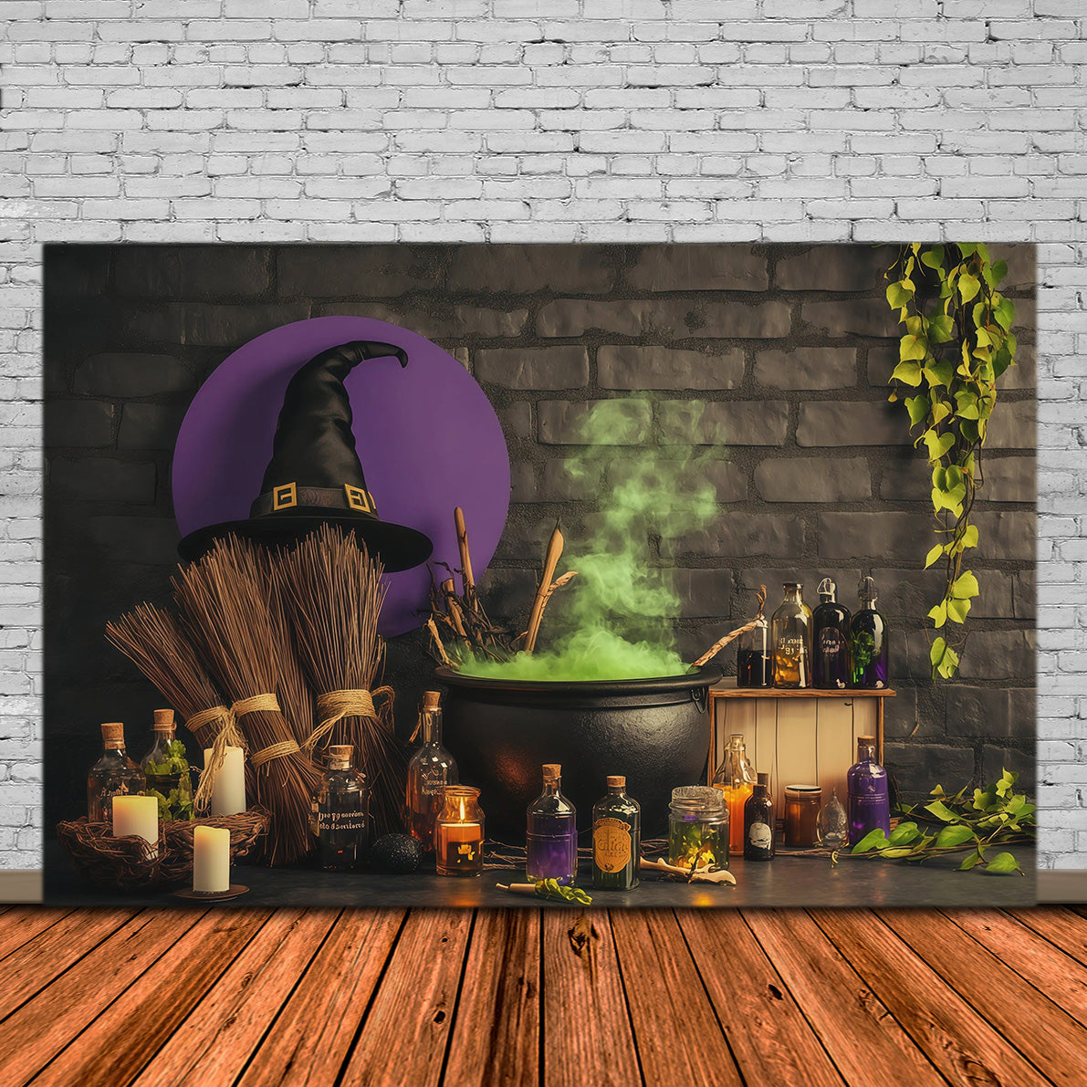 Décor De Mur De Briques Atelier De Potions De Sorcière Bouillonnantes Pour Halloween Décors RR67-199