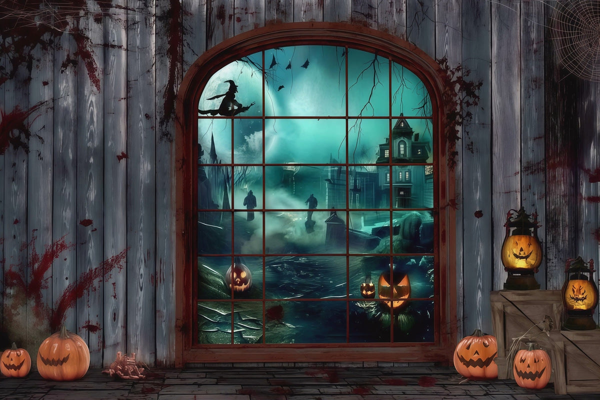 Décor D'Halloween Sanglant Fenêtre Gothique Sorcière Citrouilles Décors D'Halloween RR67-2