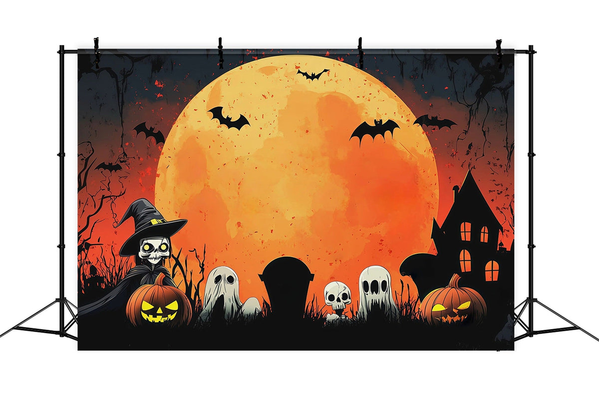 Fond Photo Halloween Lune Fantôme Rassemblement Fête D'Halloween RR67-20