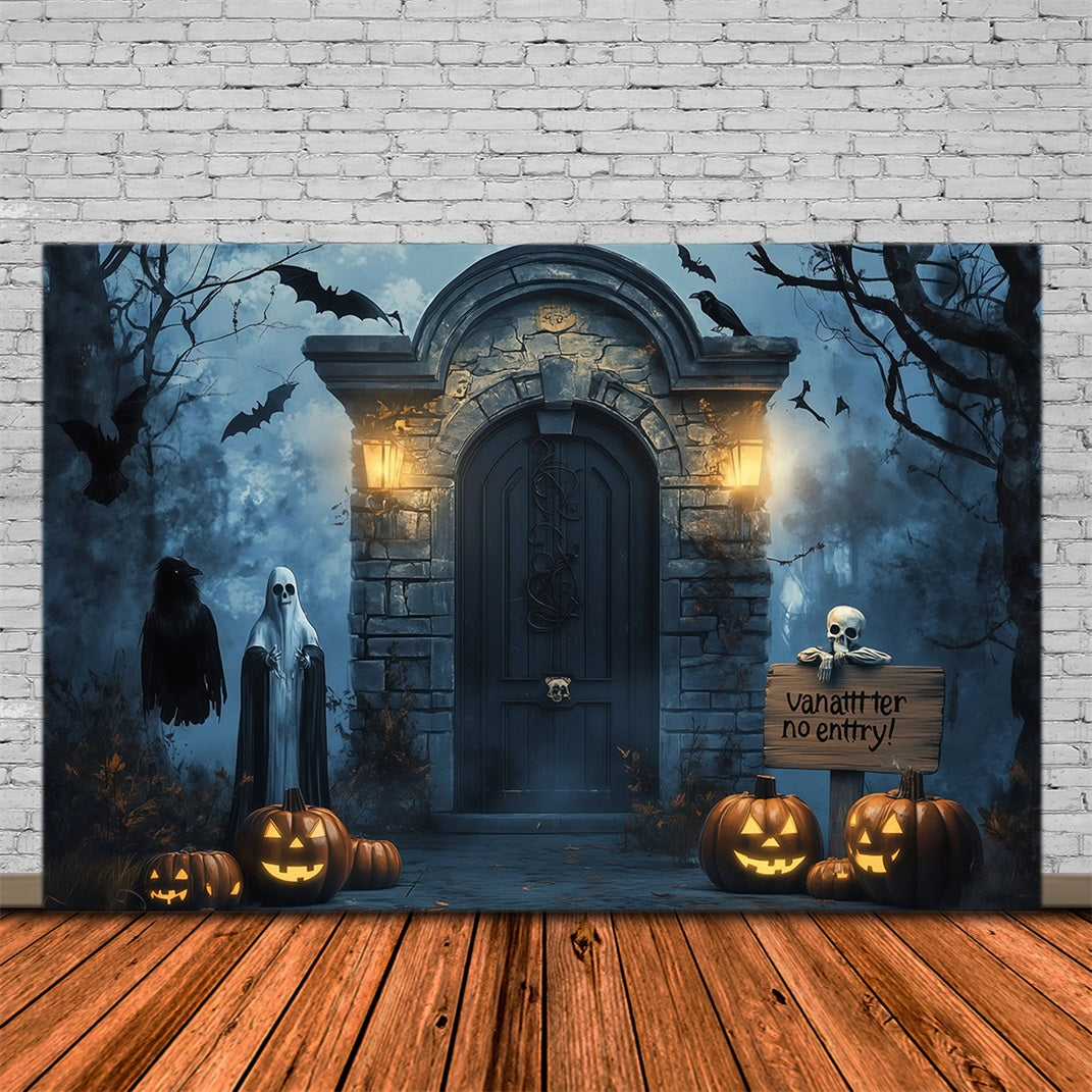 Décor D'Halloween Extérieur Porte Hantée Fantômes Et Citrouilles RR67-21