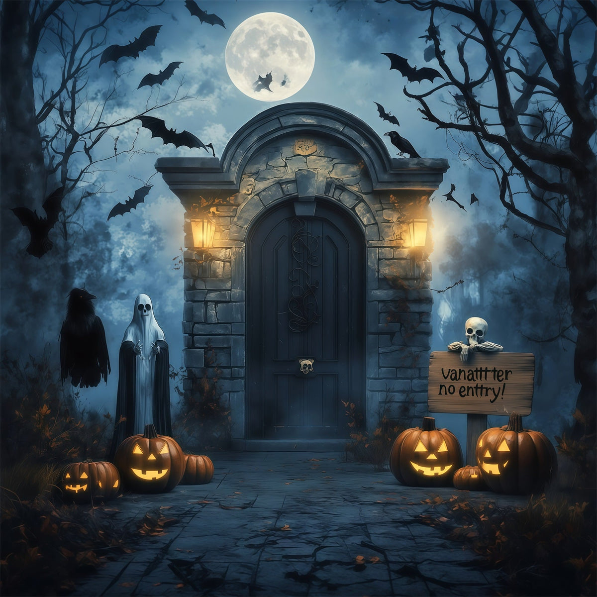Décor D'Halloween Extérieur Porte Hantée Fantômes Et Citrouilles RR67-21