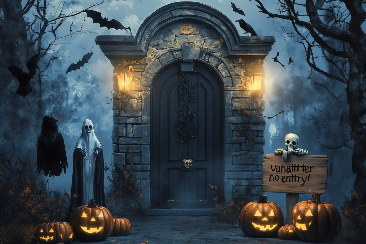 Décor D'Halloween Extérieur Porte Hantée Fantômes Et Citrouilles RR67-21