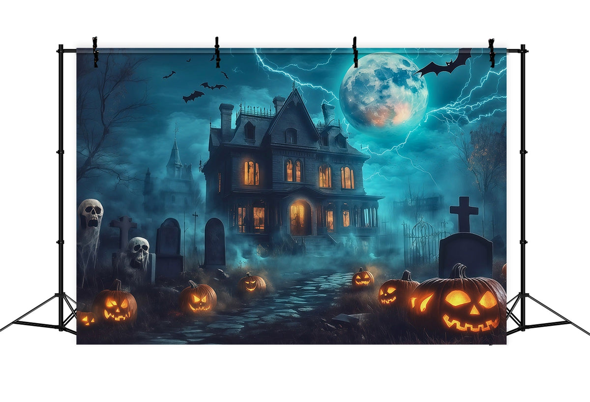 Décor De Maison D'Halloween Avec Éclairs Citrouilles Et Cimetière RR67-27
