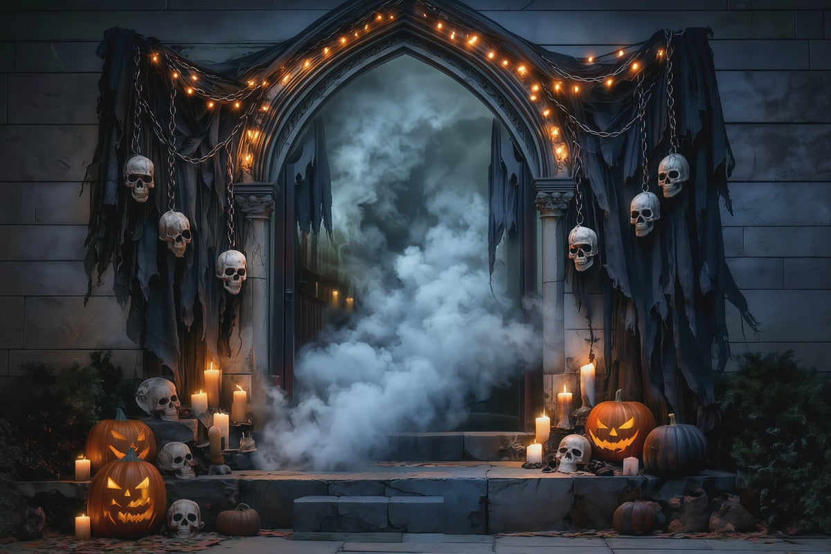 Idées De Décors D'Halloween À Faire Soi-Même Crâne Drapé Porte Brumeuse Décors Effrayants RR67-31