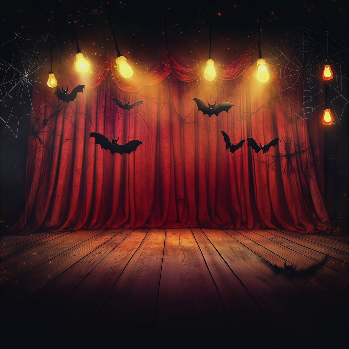 Décor De Scène D'Halloween Avec Rideau Rouge Et Chauve-SourisToile De Fond Pour Photographie D'Halloween RR67-35