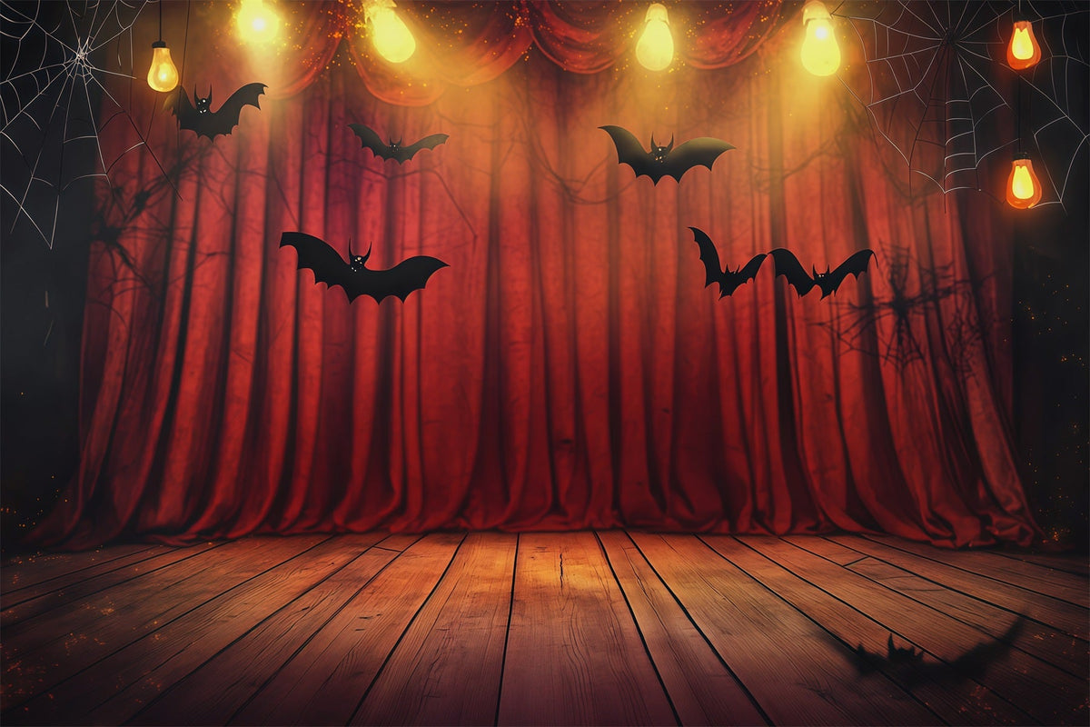 Décor De Scène D'Halloween Avec Rideau Rouge Et Chauve-SourisToile De Fond Pour Photographie D'Halloween RR67-35