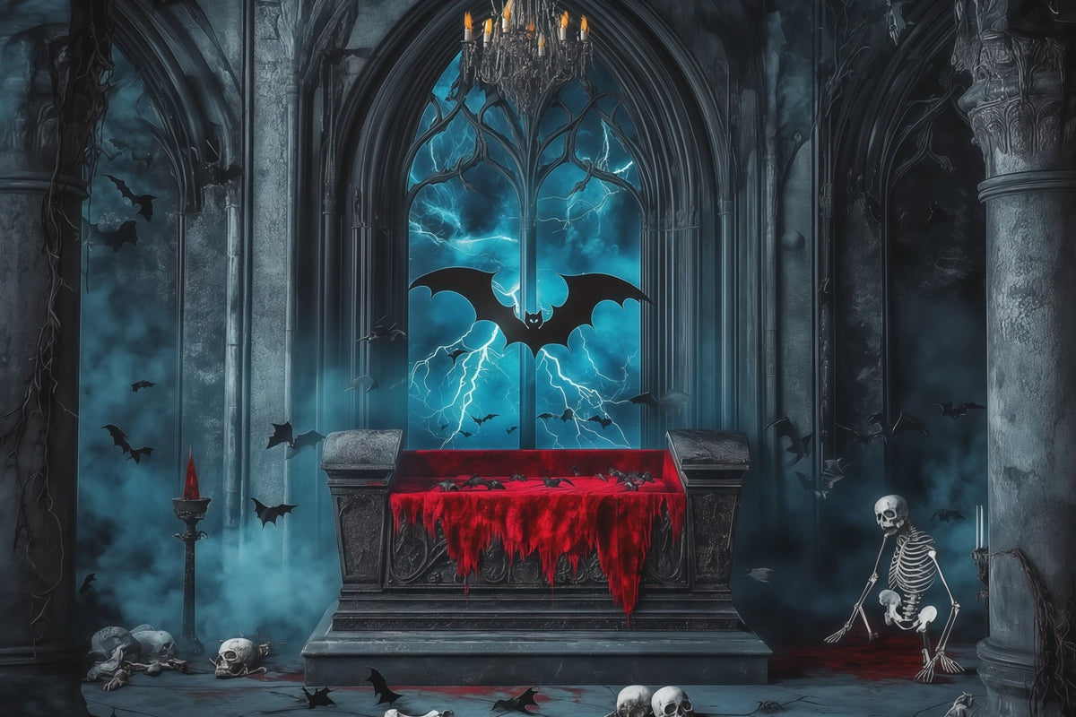 Décor De Scène D'Halloween Cercueil Gothique Squelette Chauves-Souris RR67-46