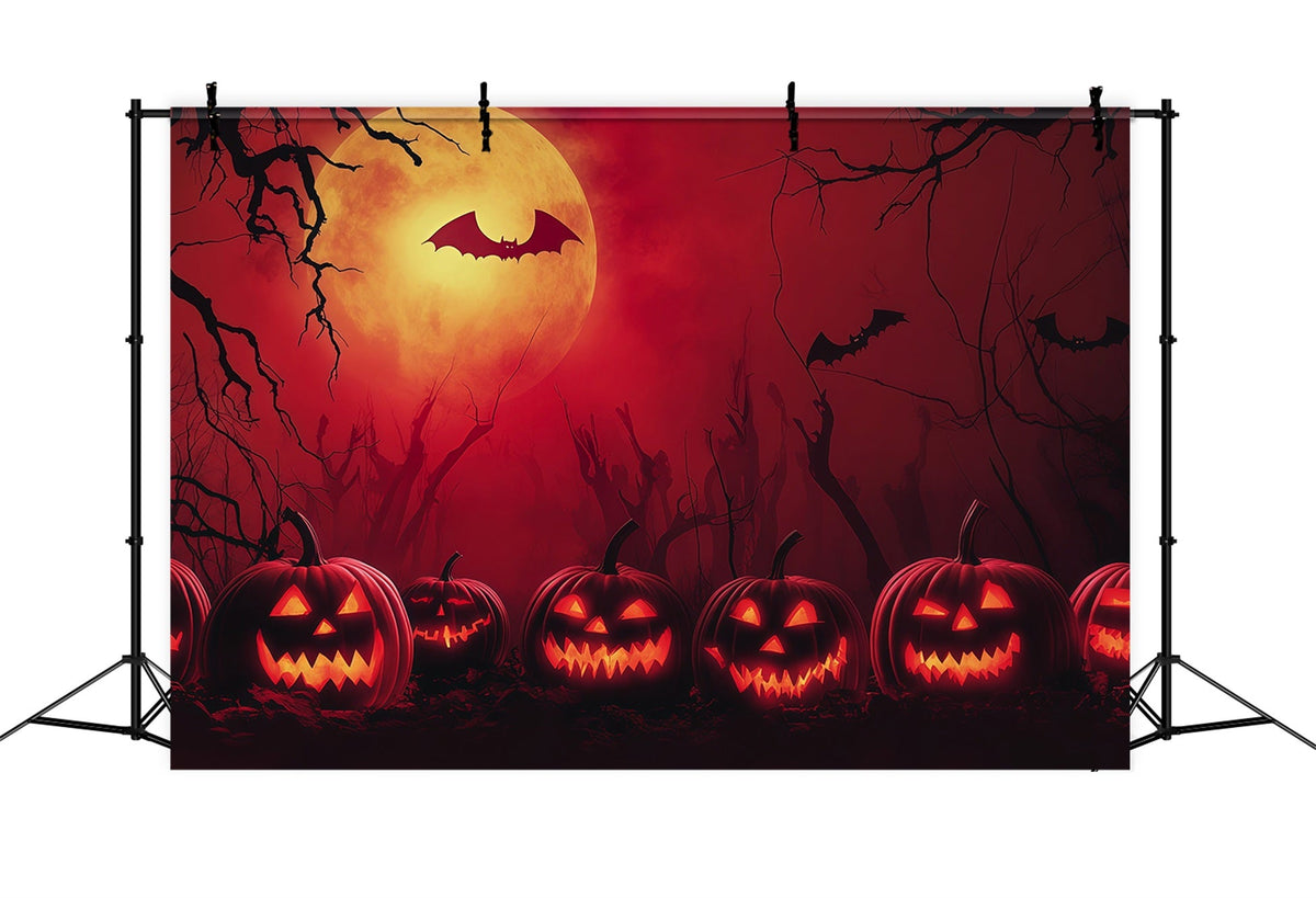 Décor D'Halloween Simple Avec Lune Rouge Citrouille Et Chauves-SourisTrès Grand Modèle RR67-48
