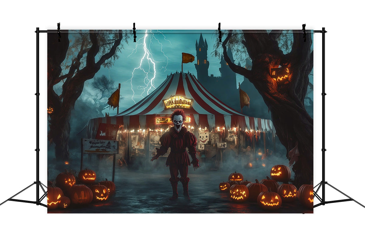 Toile De Fond D'Halloween Avec Des Clowns De Cirque Effrayants Et Des Citrouilles Toile De Fond En Tissu RR67-49