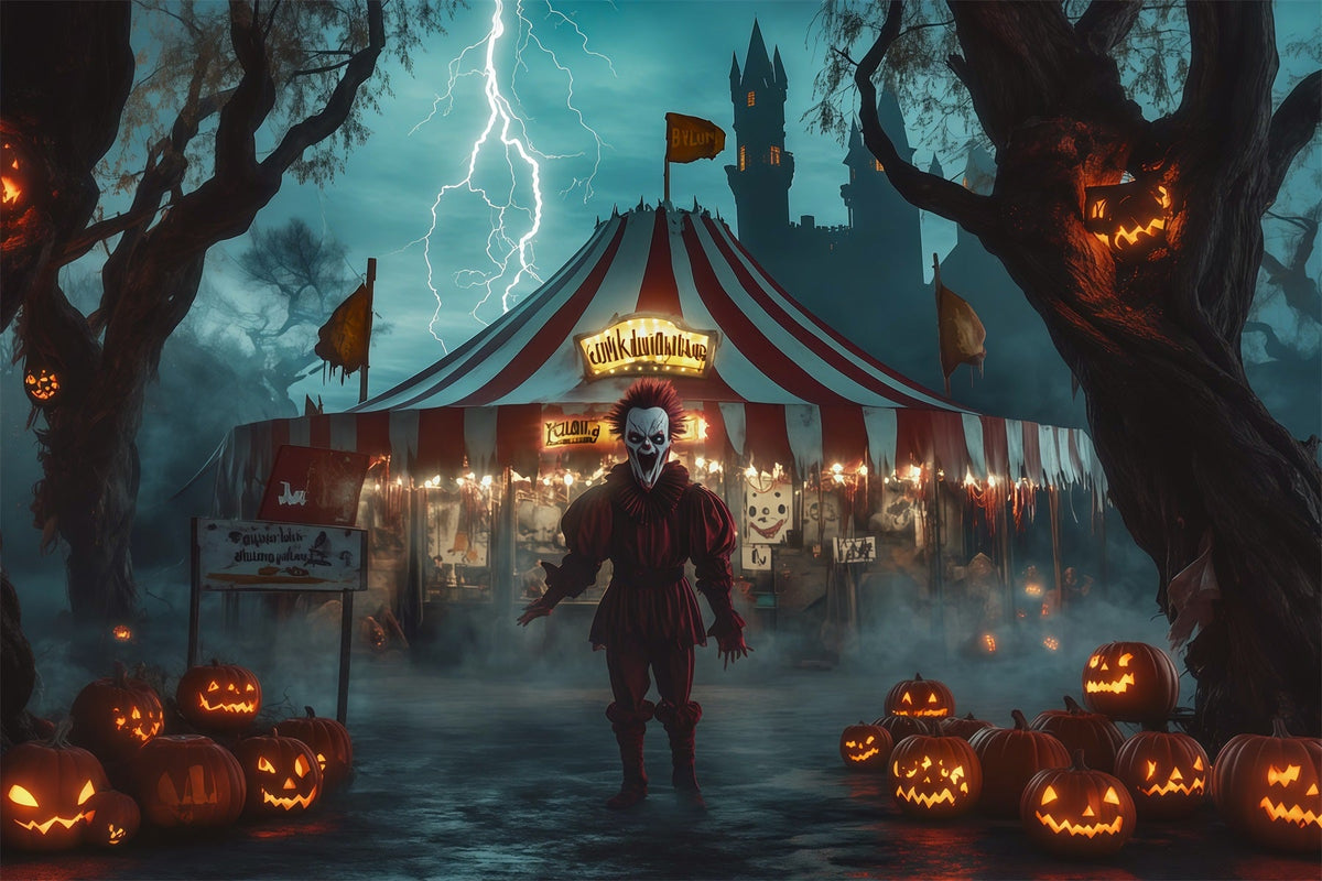 Toile De Fond D'Halloween Avec Des Clowns De Cirque Effrayants Et Des Citrouilles Toile De Fond En Tissu RR67-49