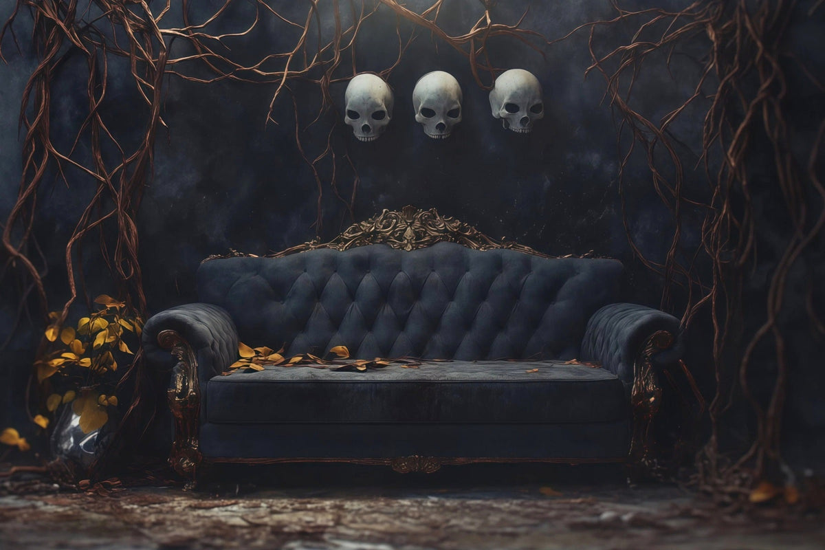 Décor De Fond Sur Le Thème D'Halloween Canapé En Forme De Crâne Et Lianes EntrelacéesIdéal Pour Les Photos RR67-54