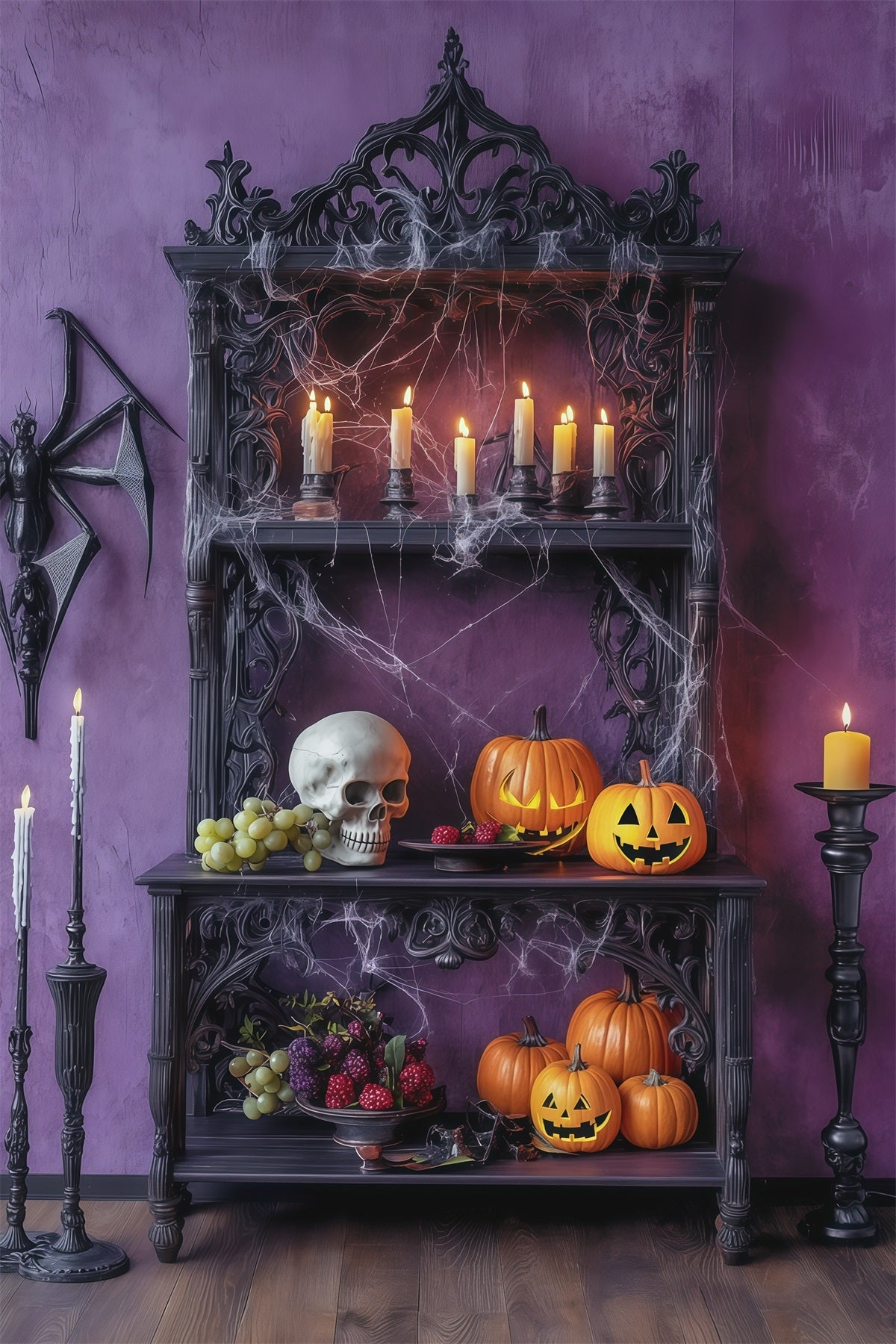Décors Sur Le Thème D'Halloween Étagère Avec Bougie Violette Et Crâne Idées De Décors D'Halloween RR67-55