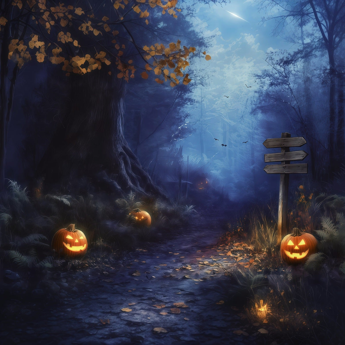 Décor D'Halloween AutomnalForêt Brumeuse Chemin De Citrouilles Décors Effrayants Pour Halloween RR67-67