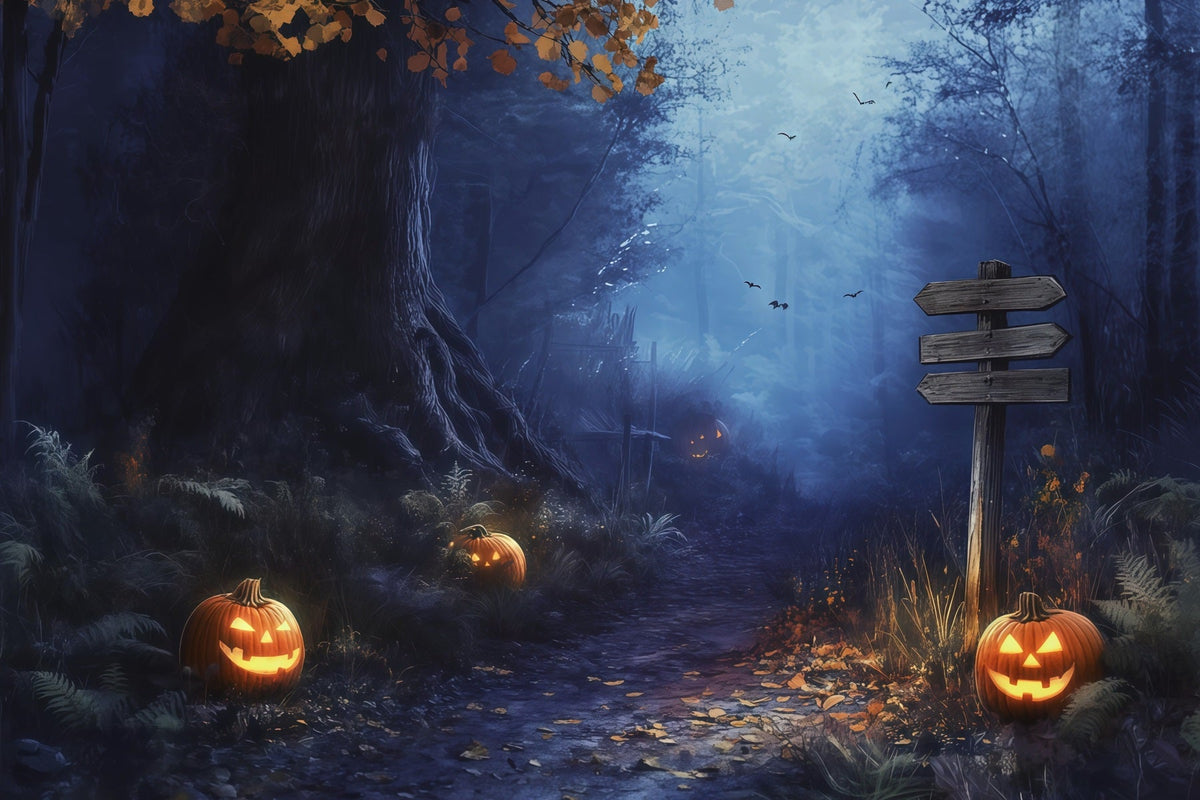 Décor D'Halloween AutomnalForêt Brumeuse Chemin De Citrouilles Décors Effrayants Pour Halloween RR67-67