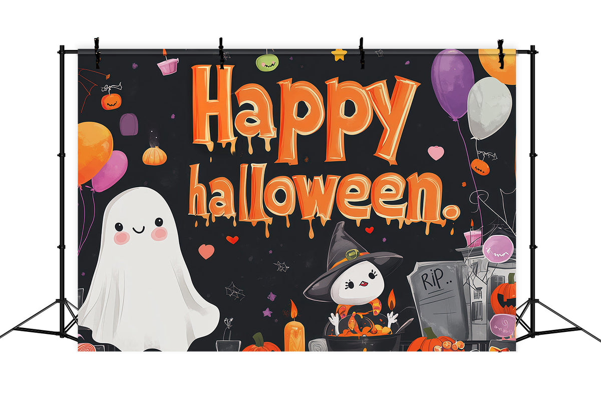 Décors Pour Fête D'Halloween Fantômes Et Sorcières Mignons Fond Pour Photomaton D'Halloween RR67-7