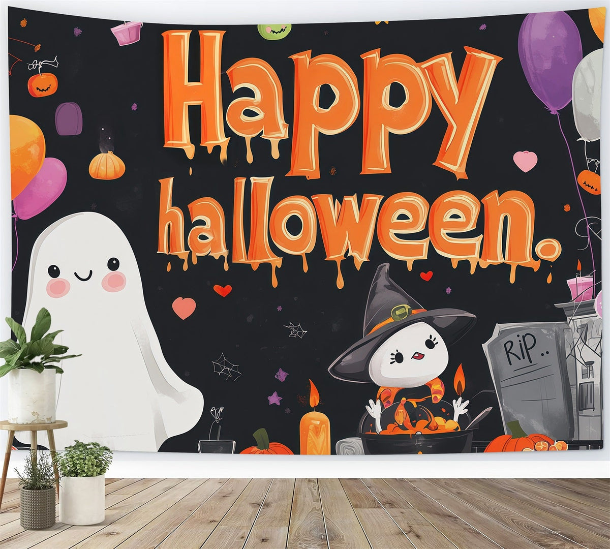 Décors Pour Fête D'Halloween Fantômes Et Sorcières Mignons Fond Pour Photomaton D'Halloween RR67-7