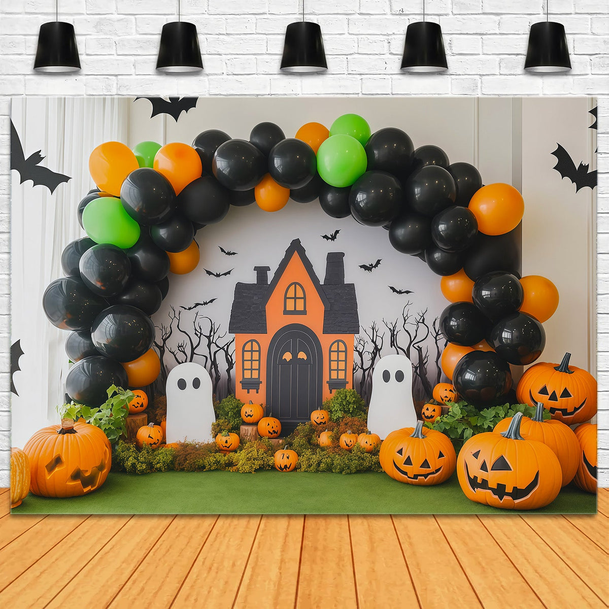 Décor De Fond Pour Fête D'Halloween Avec Ballons Citrouilles Et FantômesRR67-80
