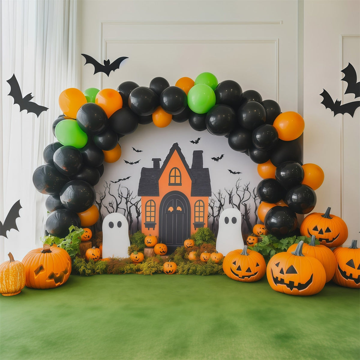 Décor De Fond Pour Fête D'Halloween Avec Ballons Citrouilles Et FantômesRR67-80