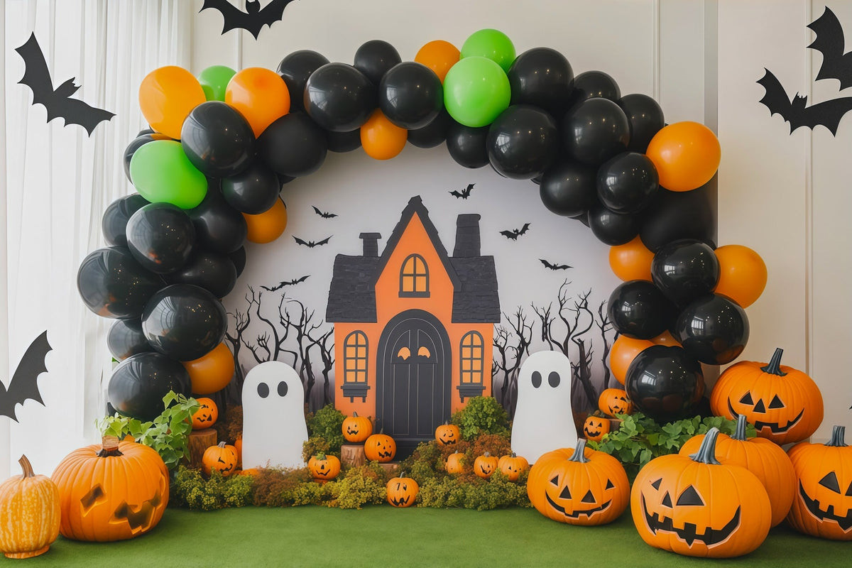 Décor De Fond Pour Fête D'Halloween Avec Ballons Citrouilles Et FantômesRR67-80