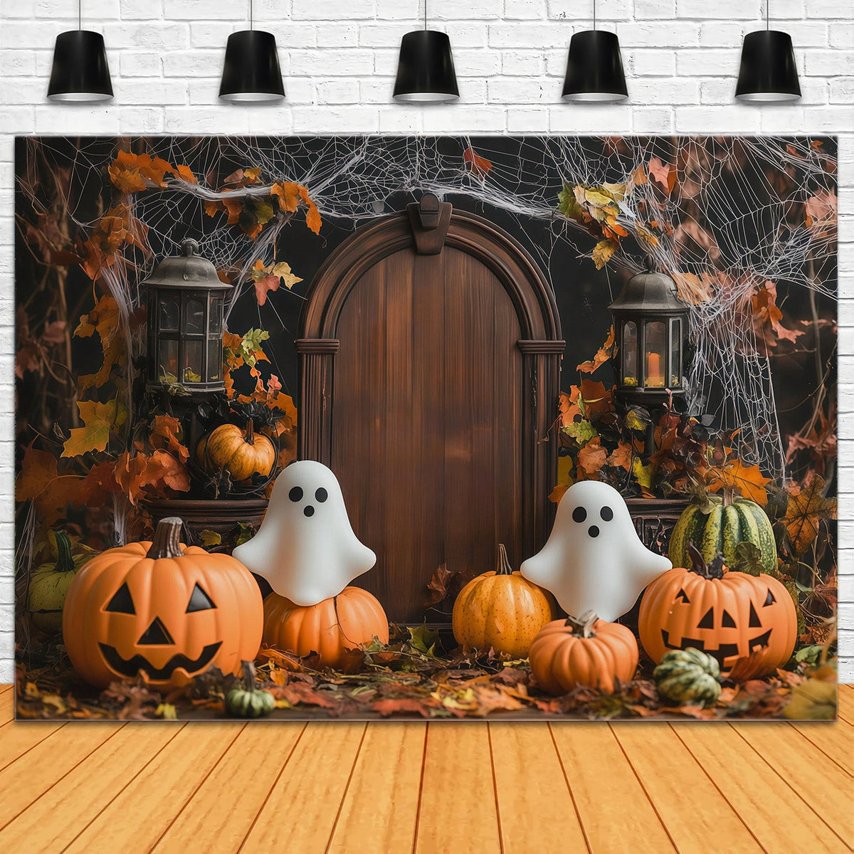 Décor De Porte Citrouille Fantôme D'Automne Pour Photomaton Halloween RR67-84