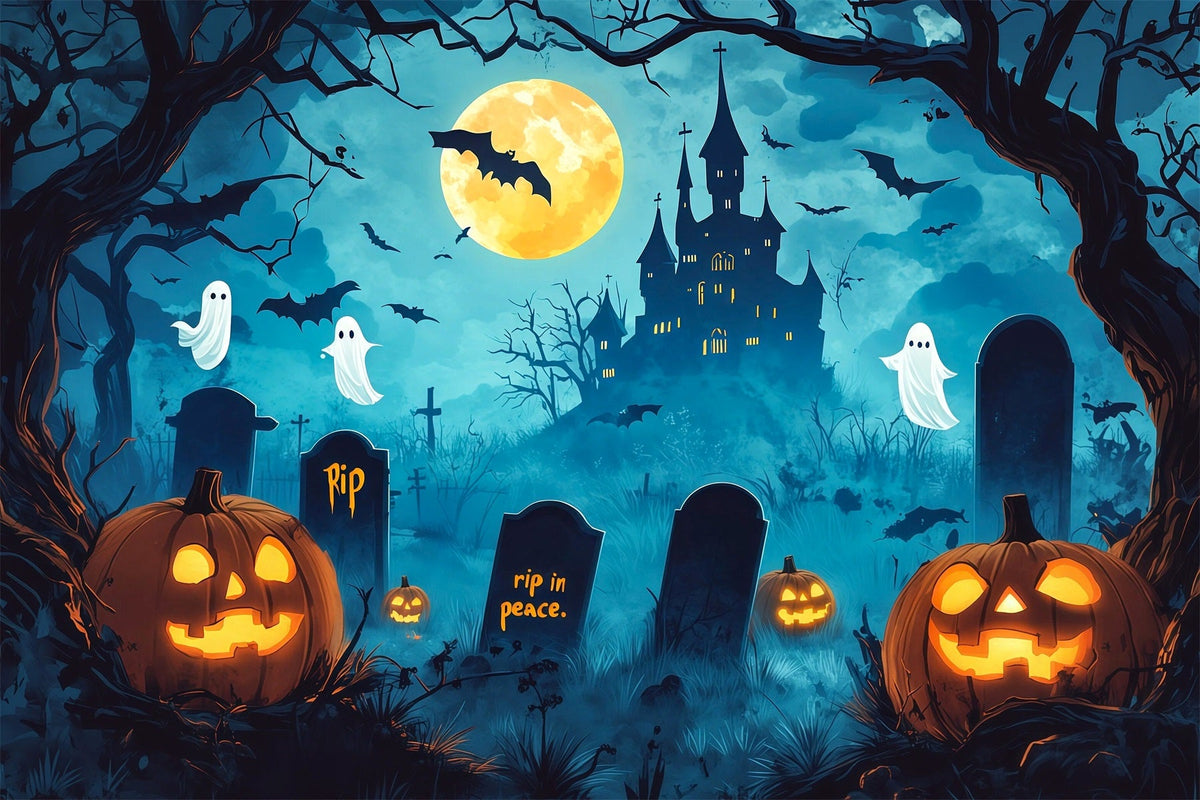 Décors Photo Effrayants Pour Halloween Château De Dessin Animé Cimetière Hanté Décor Joyeux Halloween RR67-97