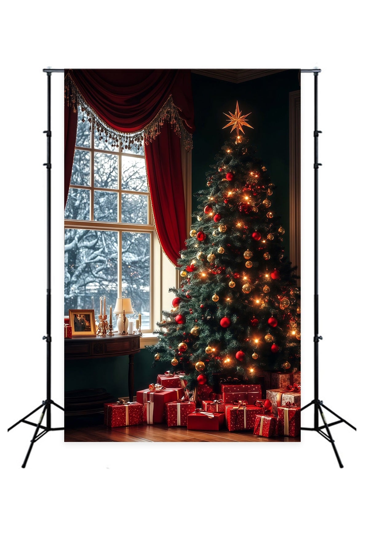 Décor Photo Sapin De Noël Lumière Lumineuse D'Un Sapin À La Fenêtre Décor De Noël RR68-61