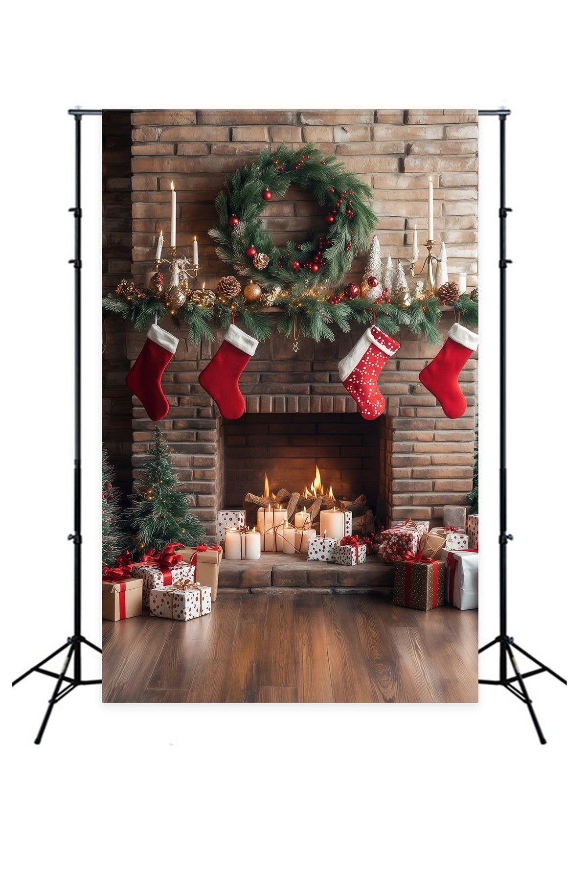 Décor De Cheminée Pour Noël Présentoir De Bas En Briques Décor Photo De Noël RR68-63