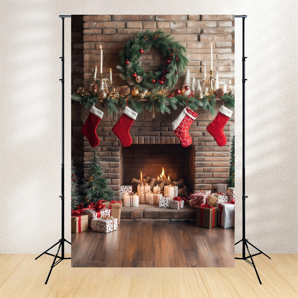 Décor De Cheminée Pour Noël Présentoir De Bas En Briques Décor Photo De Noël RR68-63