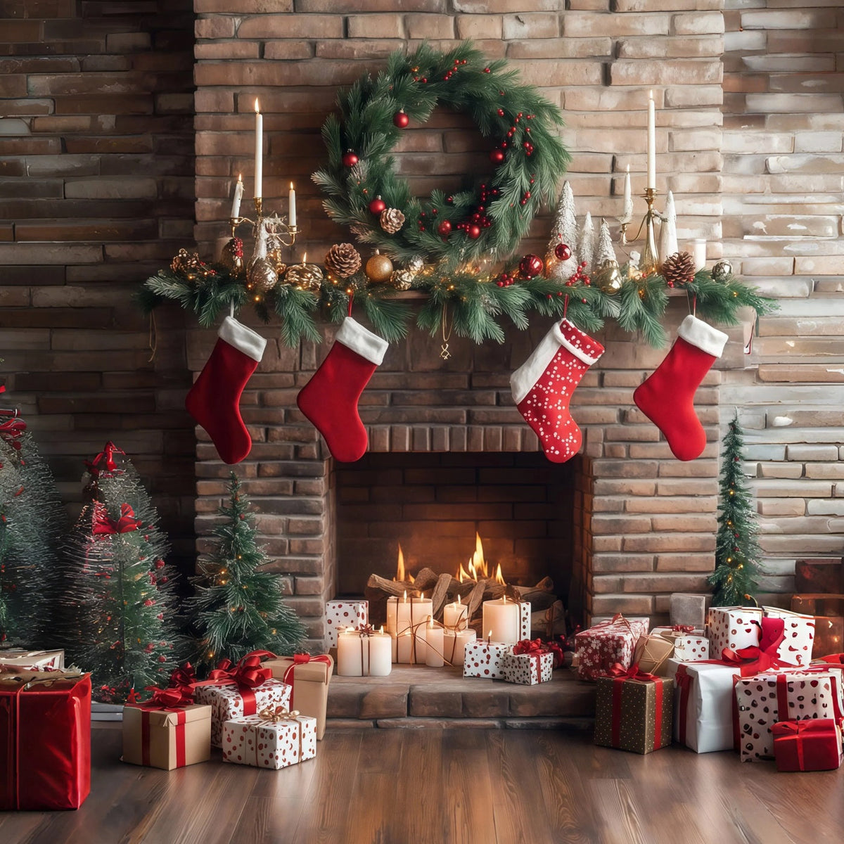 Décor De Cheminée Pour Noël Présentoir De Bas En Briques Décor Photo De Noël RR68-63