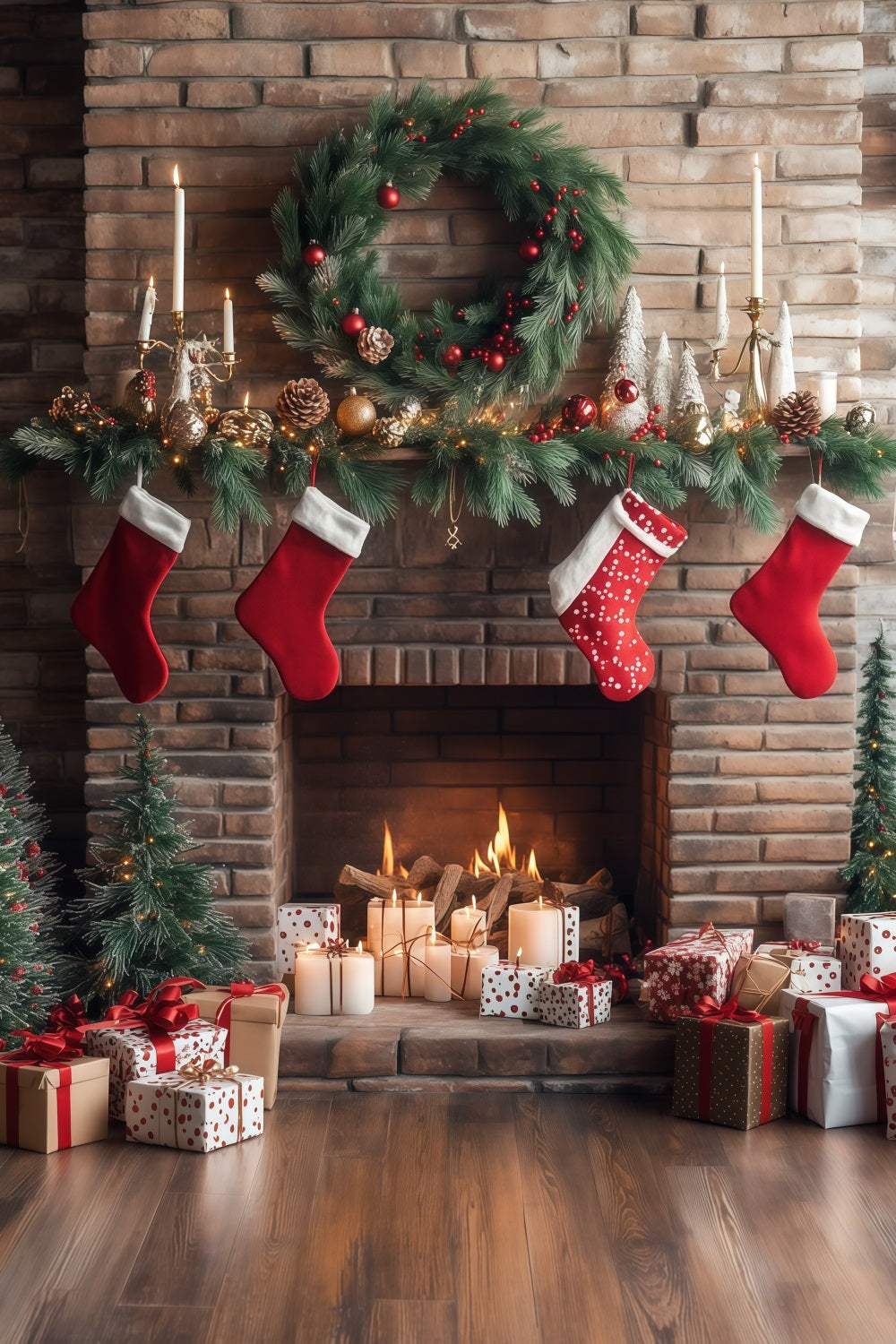 Décor De Cheminée Pour Noël Présentoir De Bas En Briques Décor Photo De Noël RR68-63