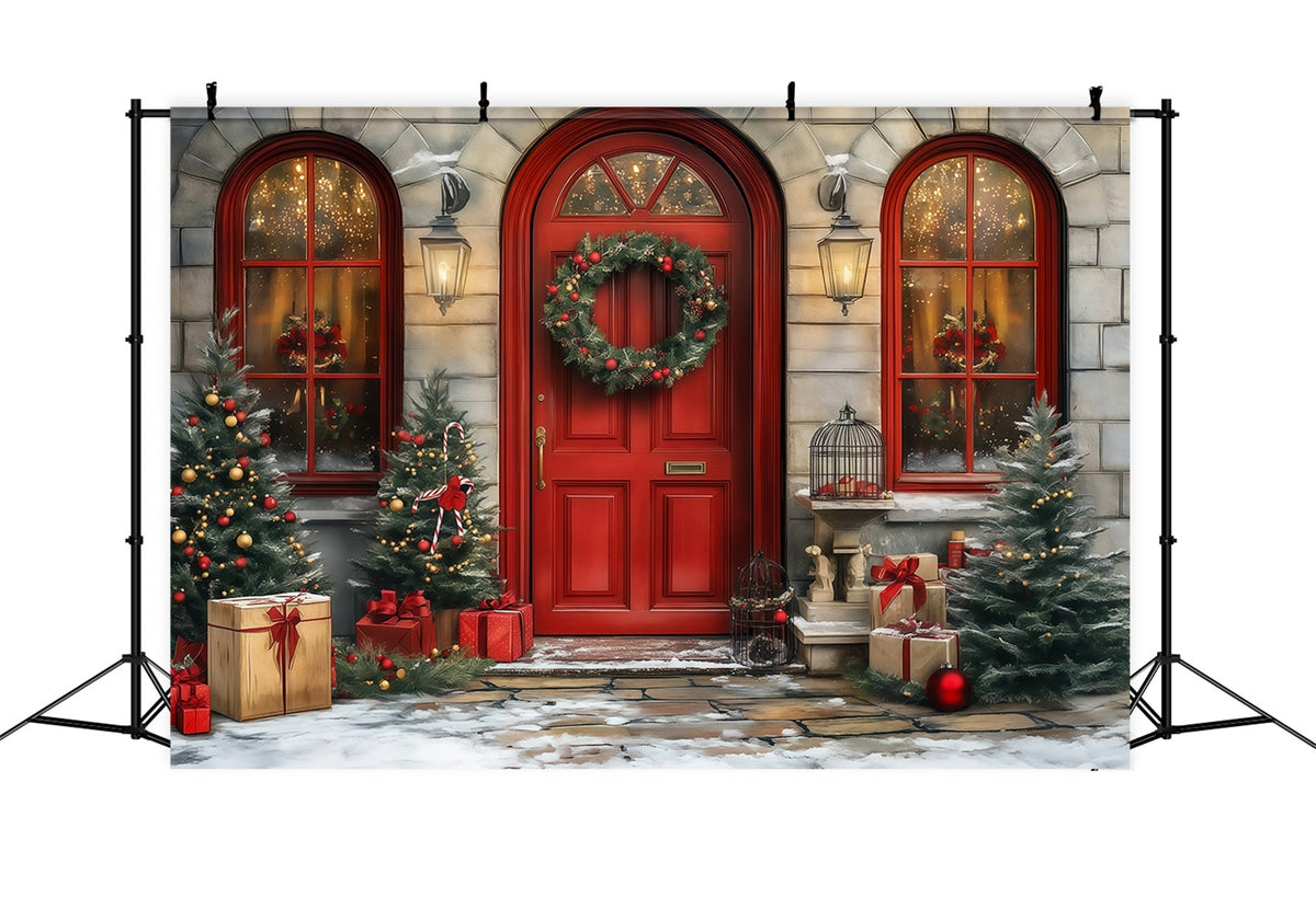 Décor De Porte De Noël Entrée De La Couronne De La Porte Rouge Décors Photo De Noël RR68-64