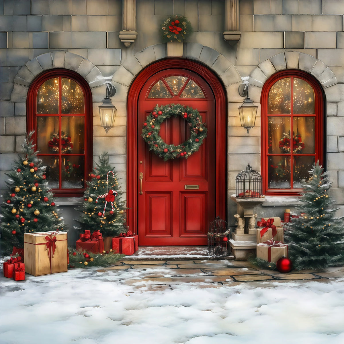 Décor De Porte De Noël Entrée De La Couronne De La Porte Rouge Décors Photo De Noël RR68-64