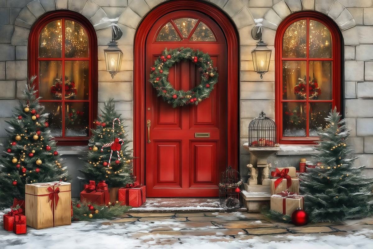 Décor De Porte De Noël Entrée De La Couronne De La Porte Rouge Décors Photo De Noël RR68-64