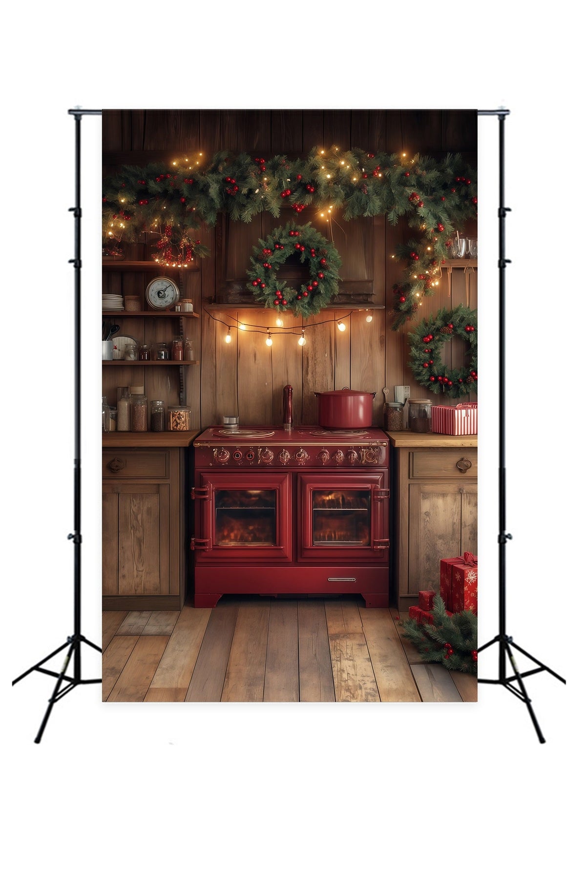 Décor De Cuisine De Noël Décoration De Guirlande De Sapin Décors Photographiques De Noël RR68-68