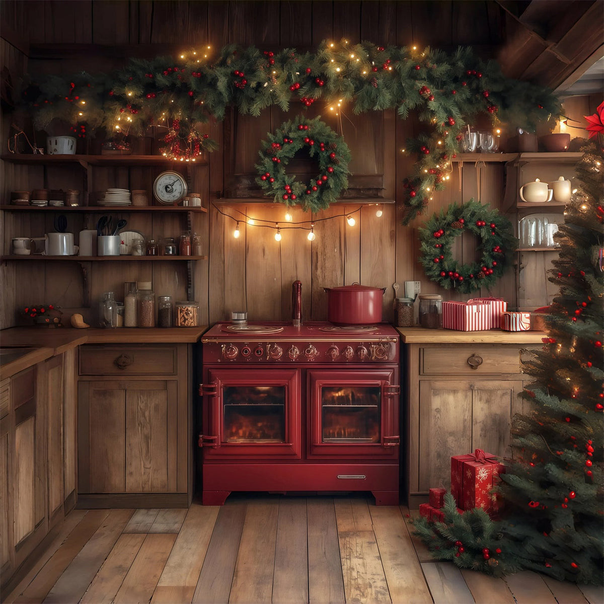Décor De Cuisine De Noël Décoration De Guirlande De Sapin Décors Photographiques De Noël RR68-68