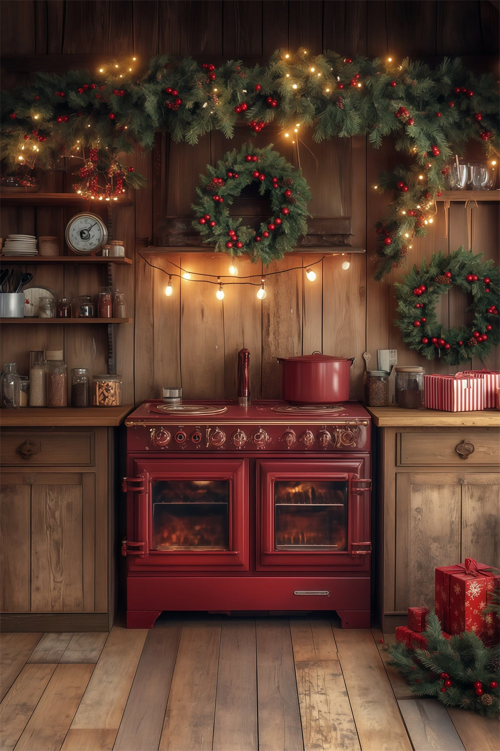 Décor De Cuisine De Noël Décoration De Guirlande De Sapin Décors Photographiques De Noël RR68-68