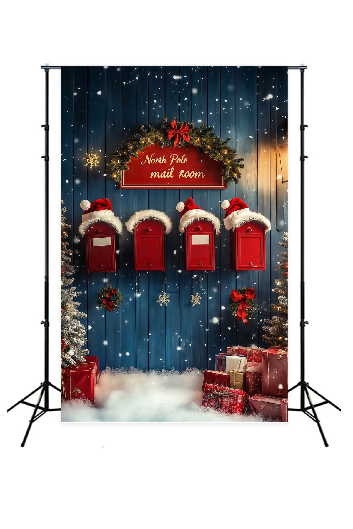 Décor De Noël Du Pôle Nord Mur De Boîte Aux Lettres Enneigé Fond Photo De Noël RR68-69