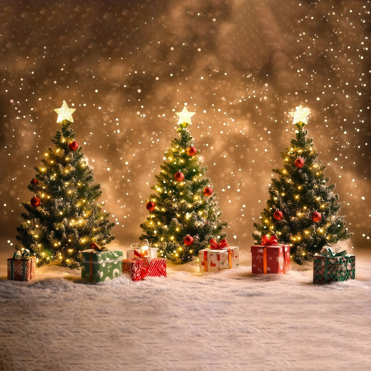 Fond De Sapin De Noël Arbres Enneigés Et Lumineux Avec Effet Bokeh Décors De Noël RR68-74