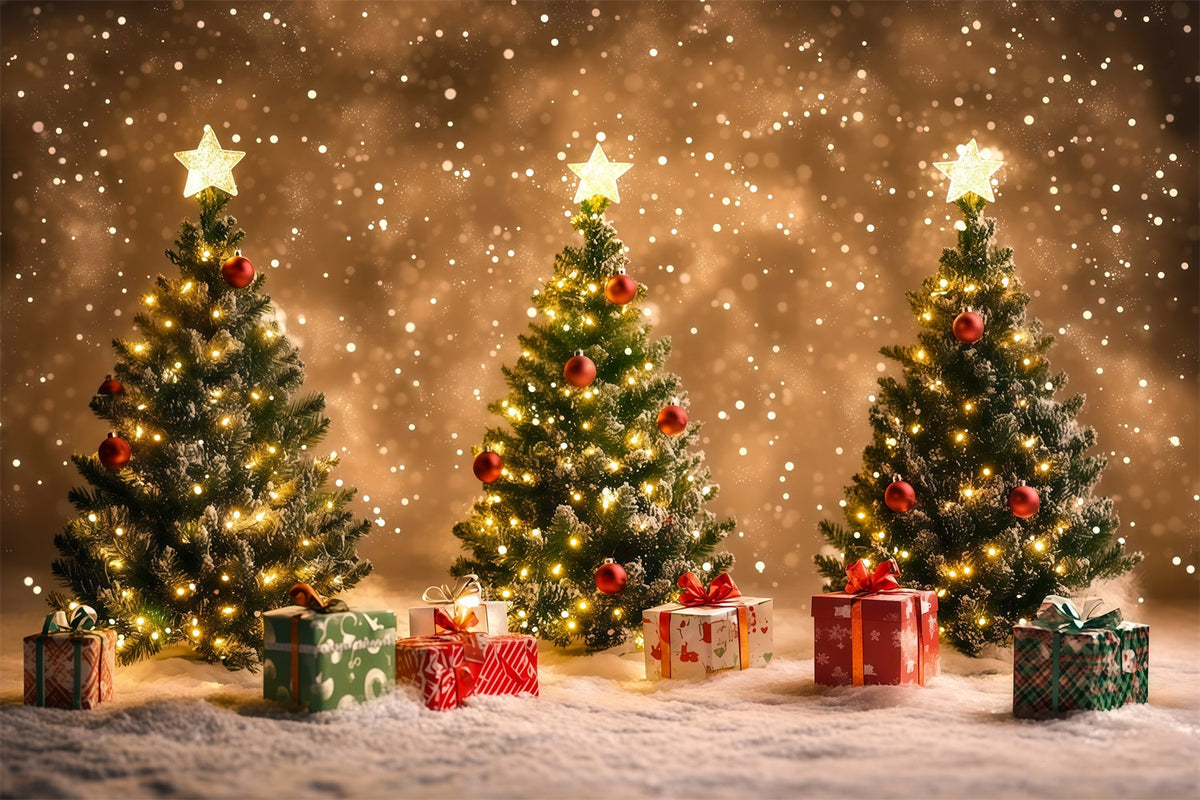 Fond De Sapin De Noël Arbres Enneigés Et Lumineux Avec Effet Bokeh Décors De Noël RR68-74