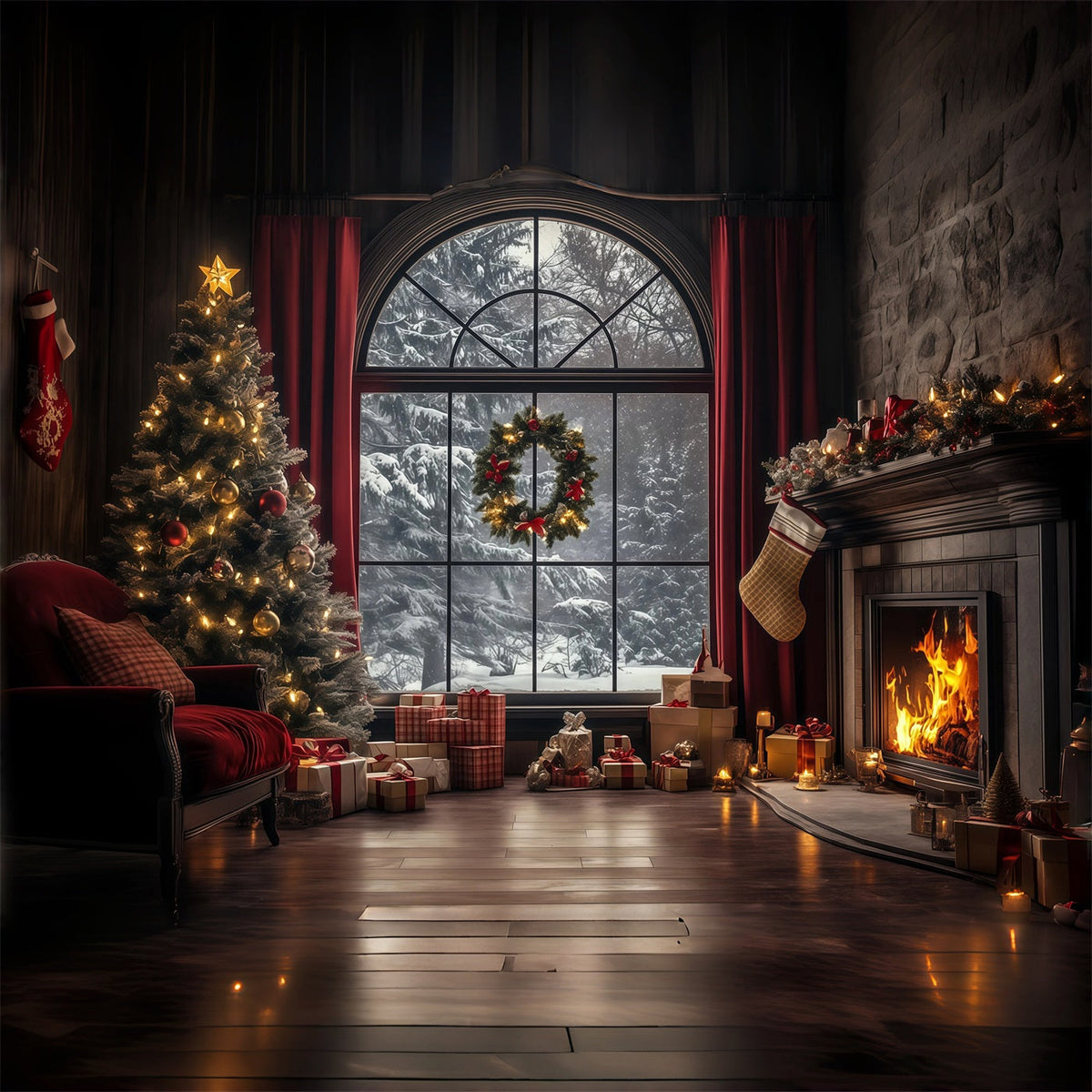 Décor De Vitrine De Noël Salon D'Hiver Élégant Décor Photographique De Noël RR68-75