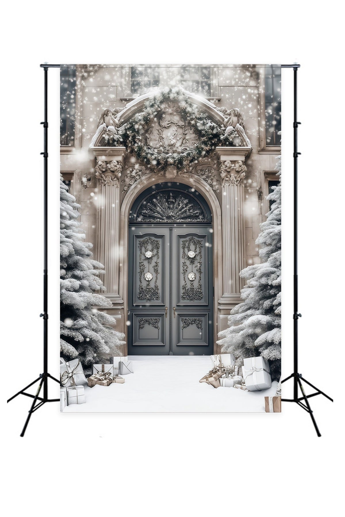 Décor De Noël Élégant Porte Du Manoir Enneigé Décors Photo De Noël RR68-77