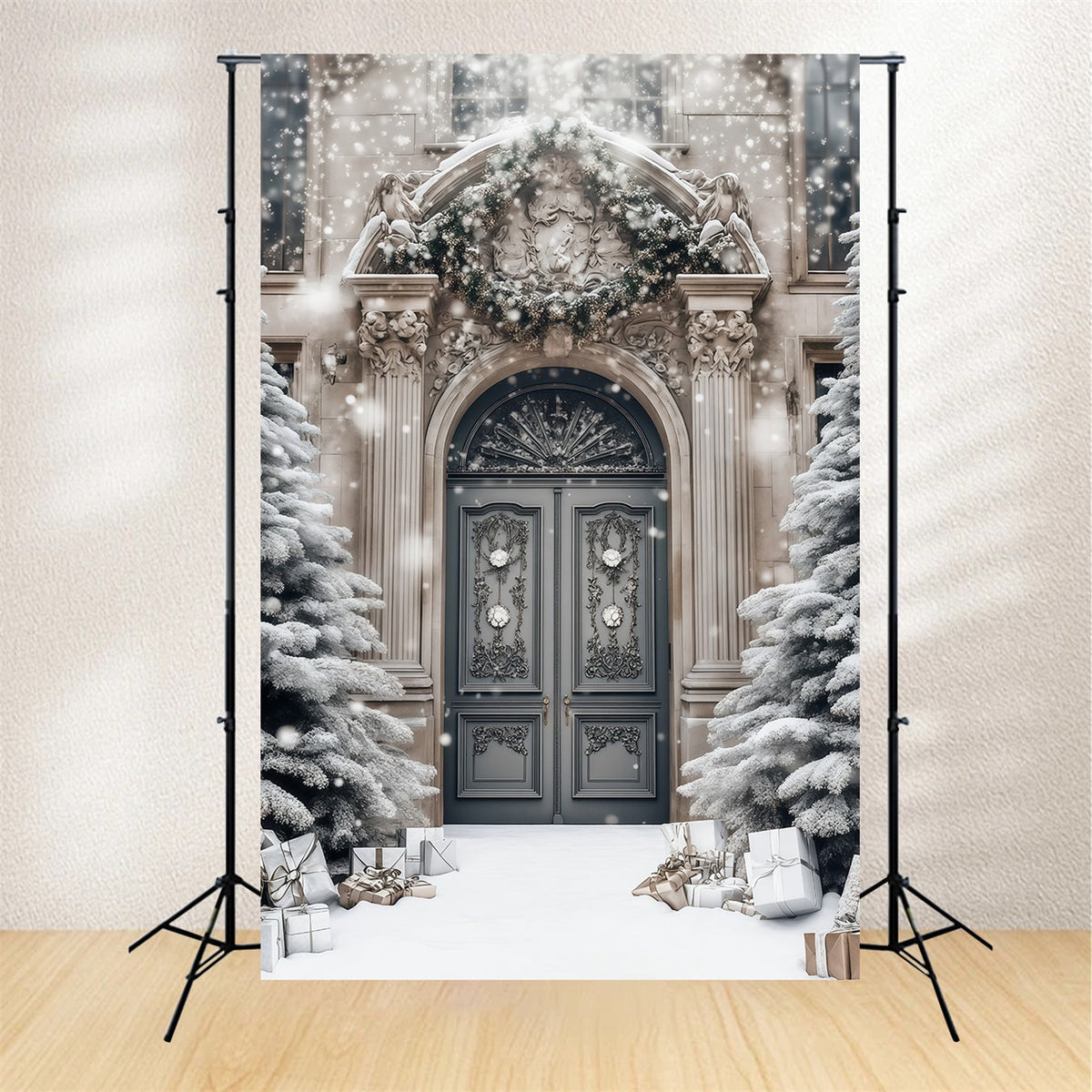 Décor De Noël Élégant Porte Du Manoir Enneigé Décors Photo De Noël RR68-77