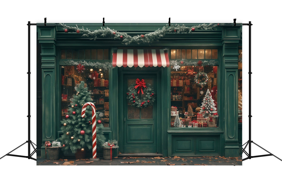 Décor De Magasin De Noël Décoration De Devanture Verte Fond Photo De Noël RR68-83