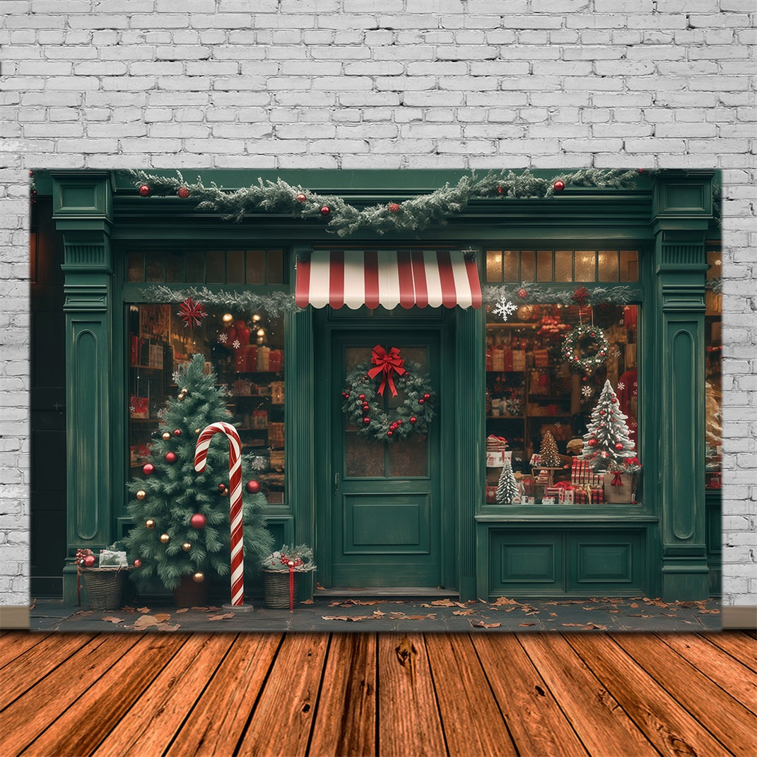Décor De Magasin De Noël Décoration De Devanture Verte Fond Photo De Noël RR68-83