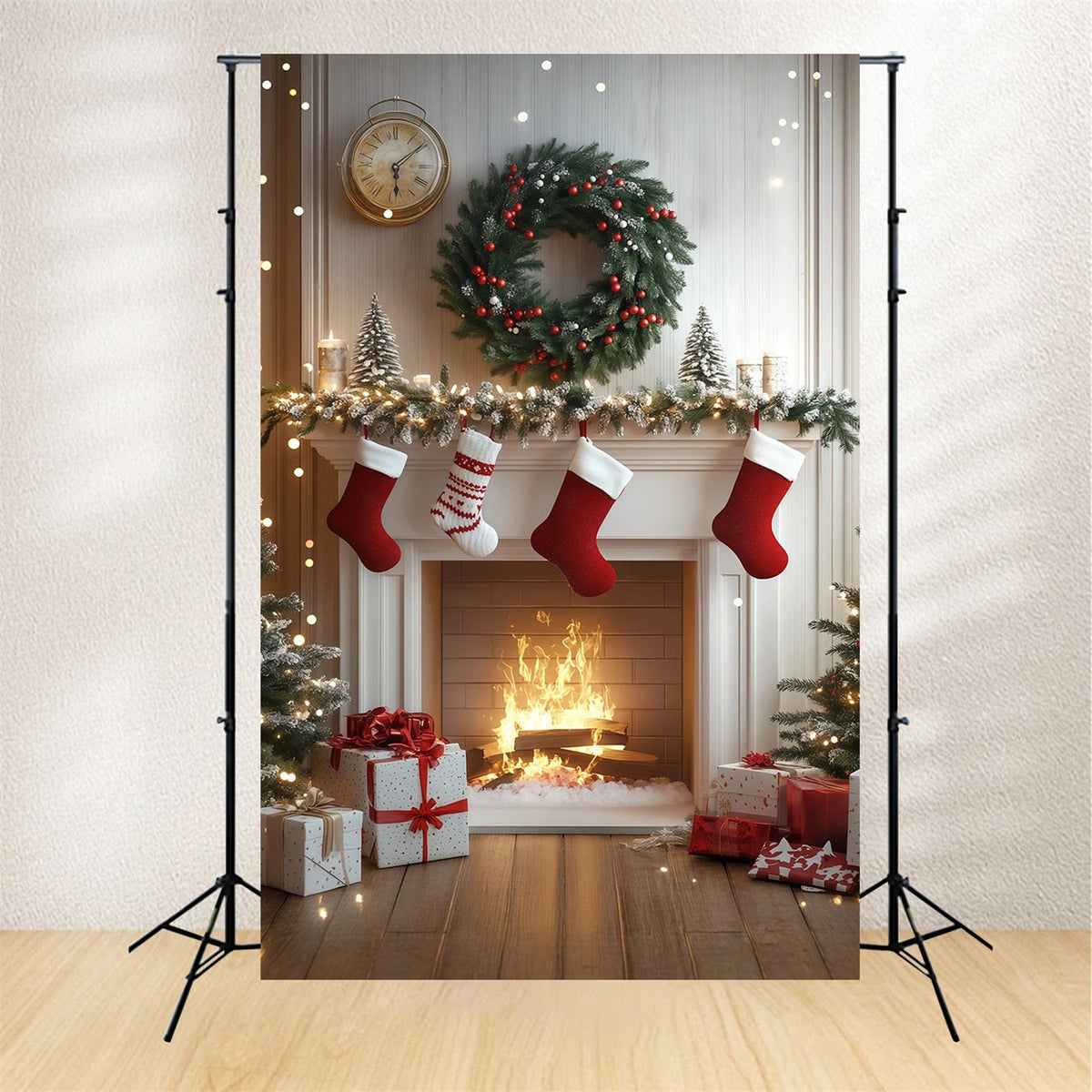 Fond Blanc De Noël Chaussettes Douillettes Pour Cheminée Décors De Noël Pour Photos RR68-84