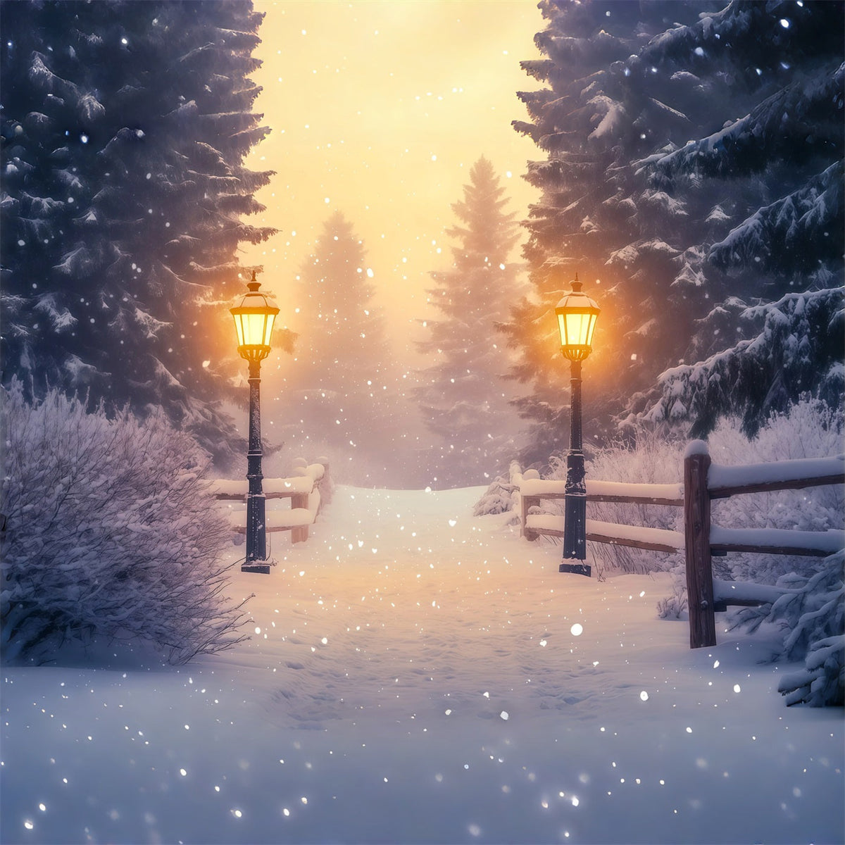 Décor De Noël Enneigé Chemin Des Lanternes De La Forêt Du Pays Des Merveilles Décors De Studio De Noël RR68-85