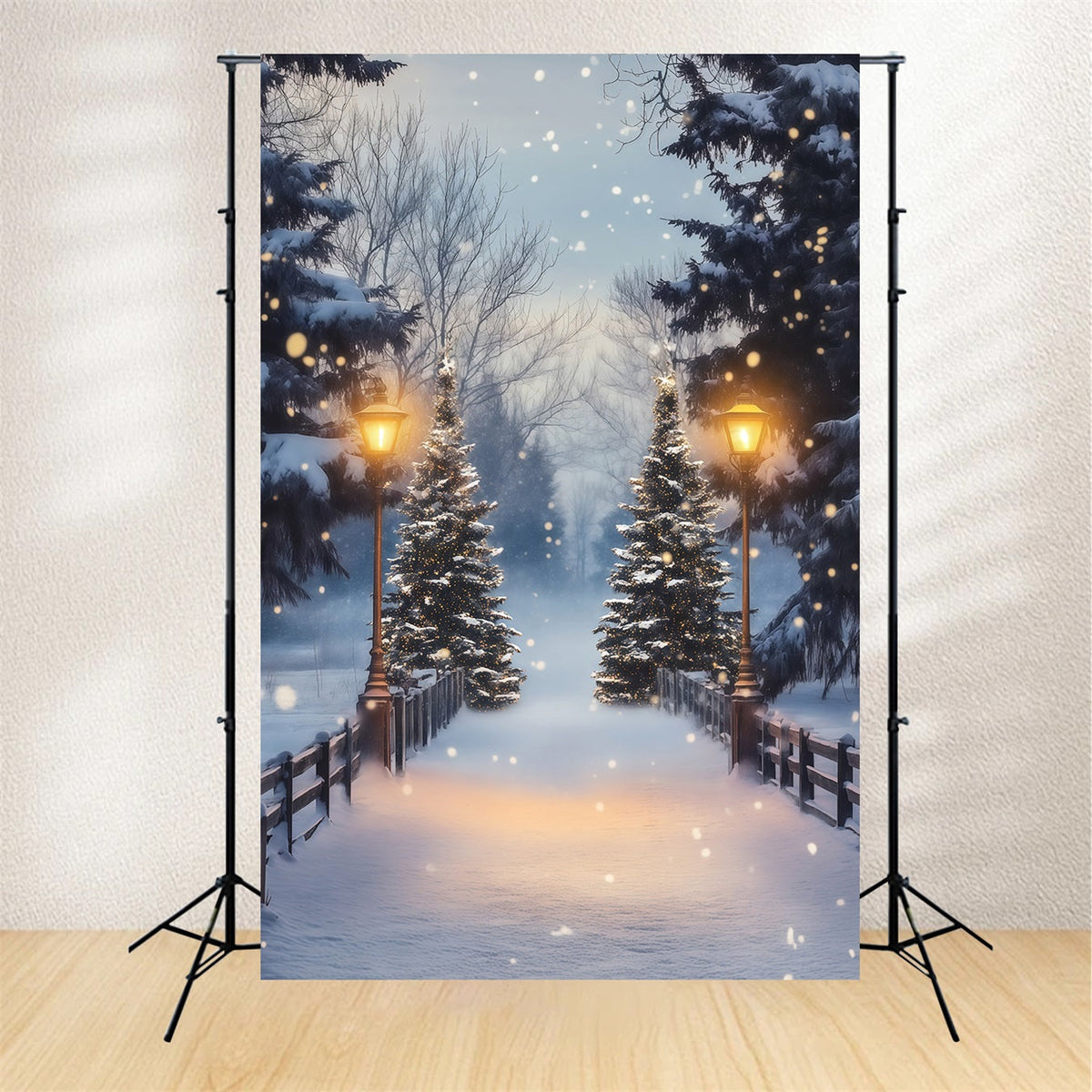 Forêt De Noël En Toile De Fond Pont De La Lanterne De Snowy Pine Décor De Noël Pour Studio RR68-86