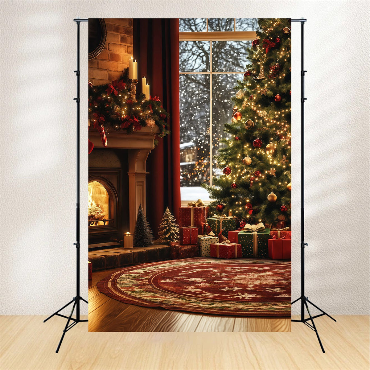 Décor De Noël Chaleureux Coin Cheminée Fenêtre Arbre Décors De Noël Pour Studio RR68-87
