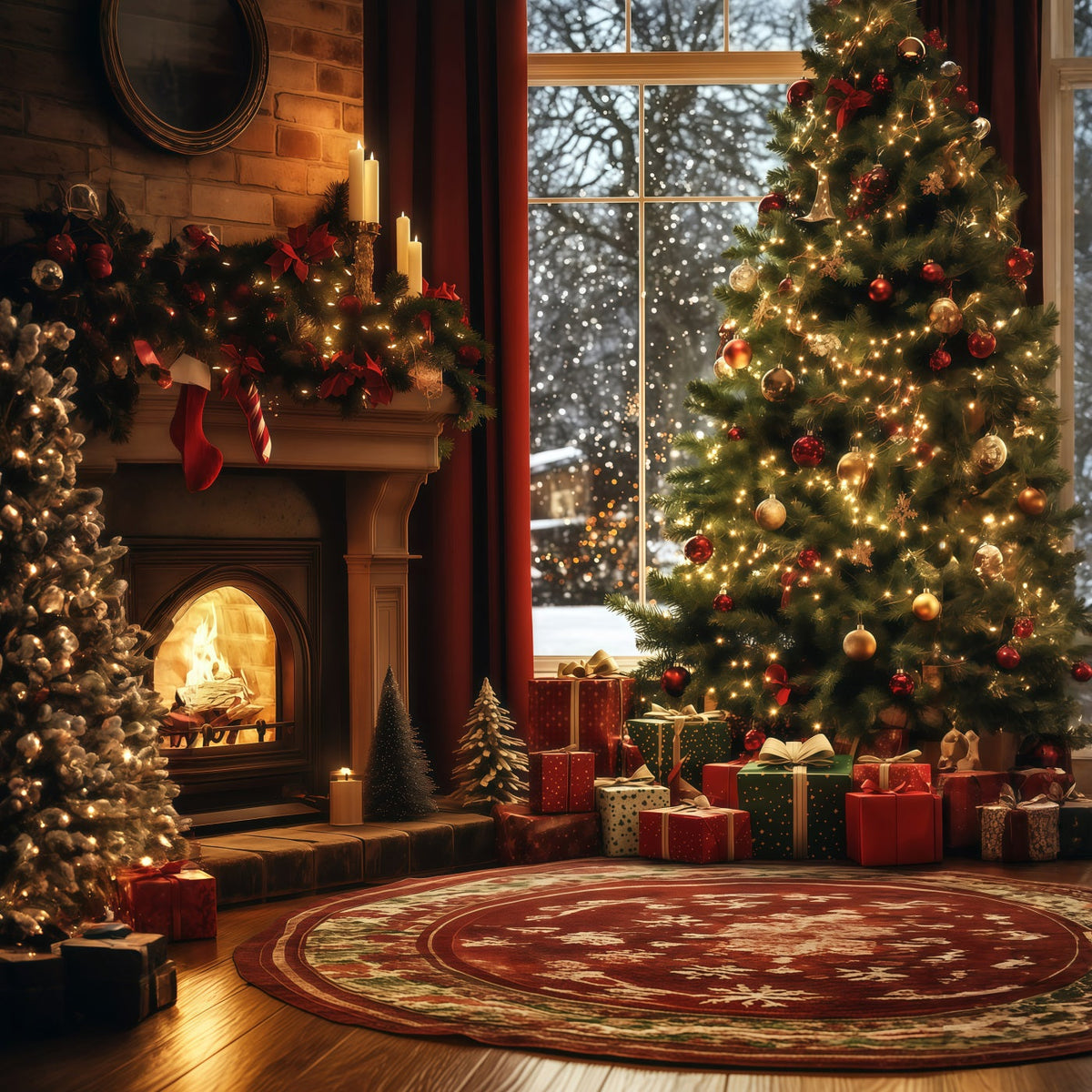 Décor De Noël Chaleureux Coin Cheminée Fenêtre Arbre Décors De Noël Pour Studio RR68-87